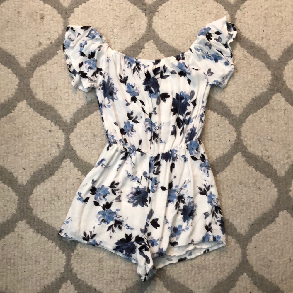 Blue, white, and black romper
